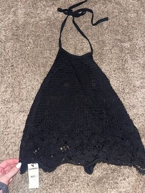 Express Black Crochet Halter Tank Top